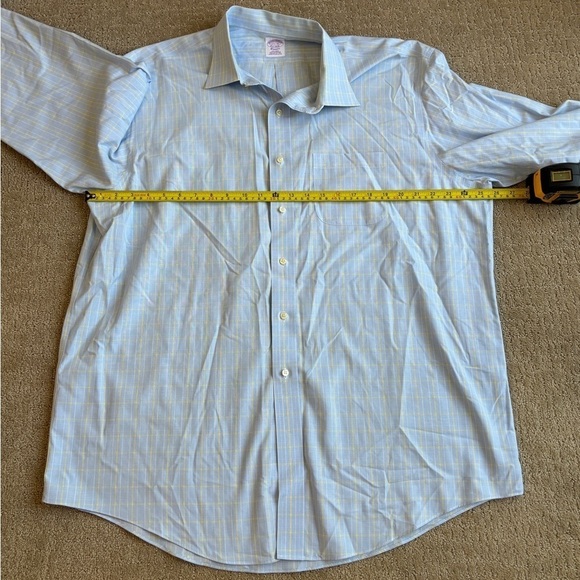 Brooks Brothers Classic Non-Iron Long Sleeve Shirt Blue/Yellow Men's 17 1/2 - Picture 7 of 10
